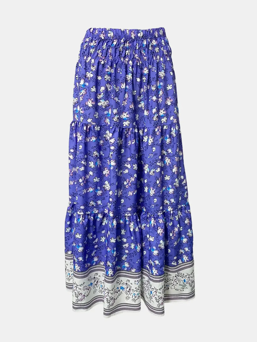 Full Size Tiered Printed Elastic Waist Skirt - Deb Shops