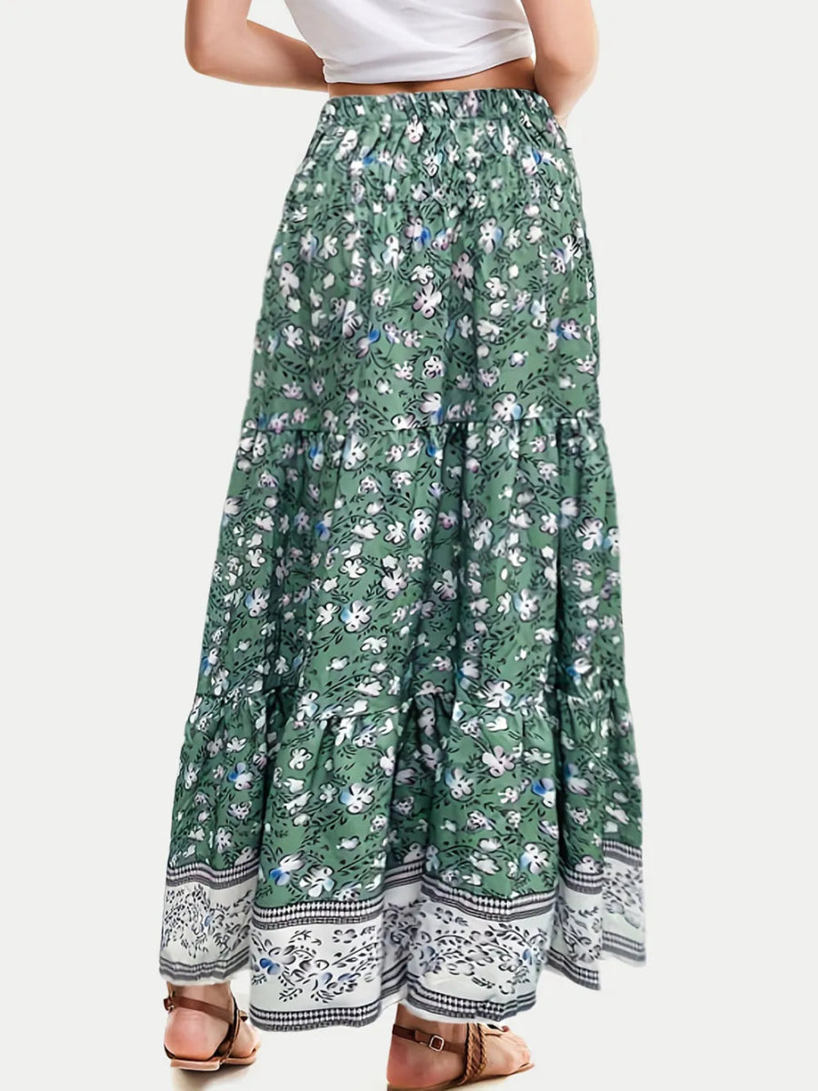 Full Size Tiered Printed Elastic Waist Skirt - Deb Shops