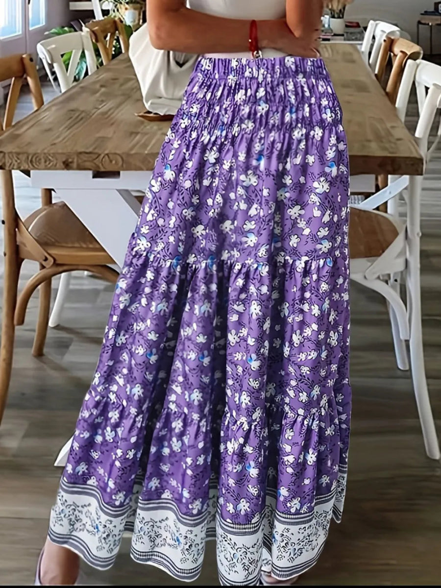 Full Size Tiered Printed Elastic Waist Skirt - Deb Shops
