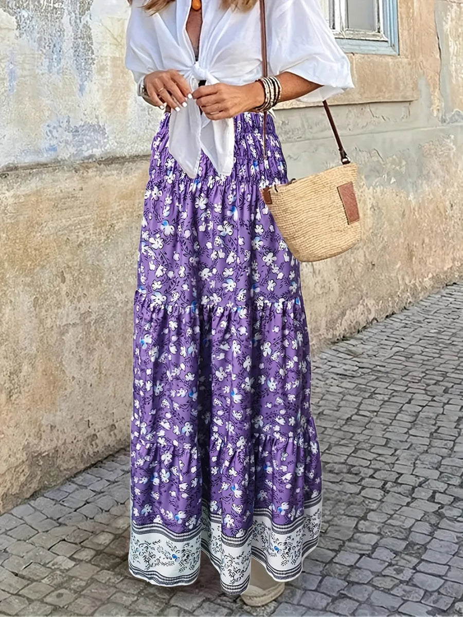 Full Size Tiered Printed Elastic Waist Skirt - Deb Shops