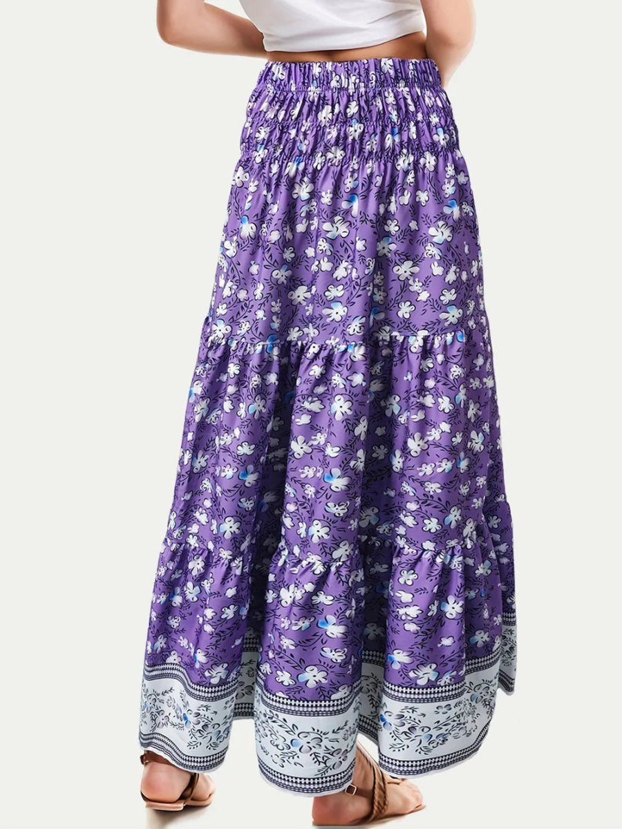 Full Size Tiered Printed Elastic Waist Skirt - Deb Shops