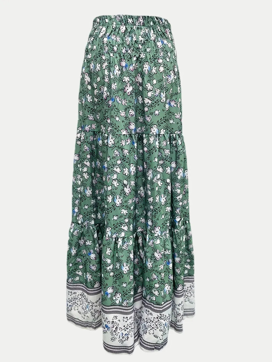 Full Size Tiered Printed Elastic Waist Skirt - Deb Shops