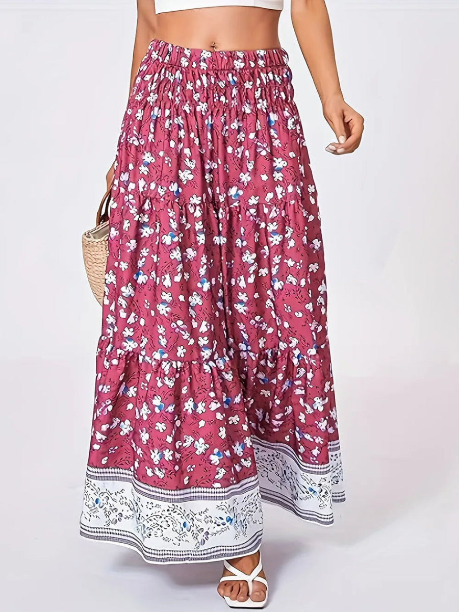 Full Size Tiered Printed Elastic Waist Skirt - Deb Shops