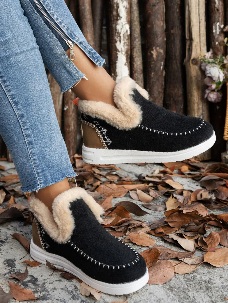 Furry Suede Round Toe Flat Sneakers - Deb Shops