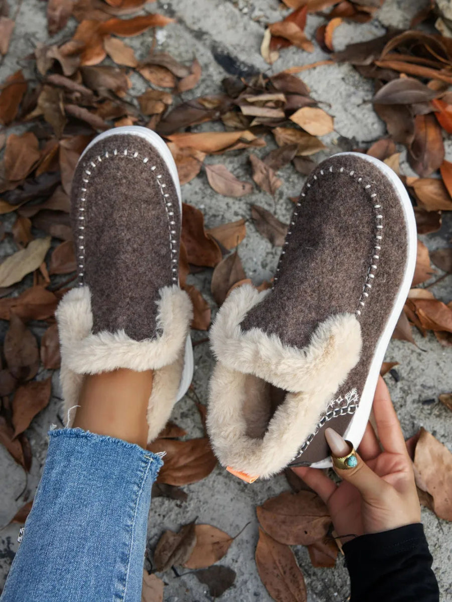 Furry Suede Round Toe Flat Sneakers - Deb Shops
