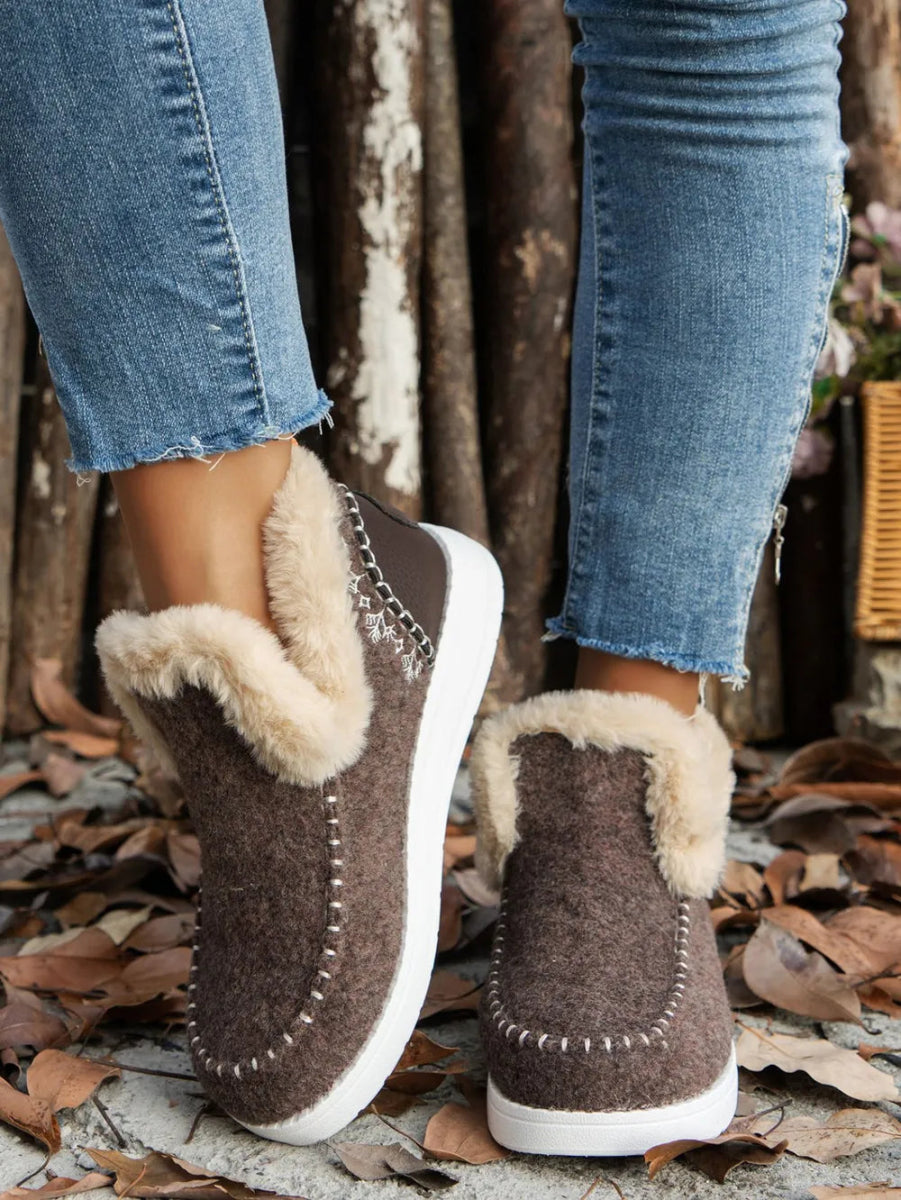 Furry Suede Round Toe Flat Sneakers - Deb Shops