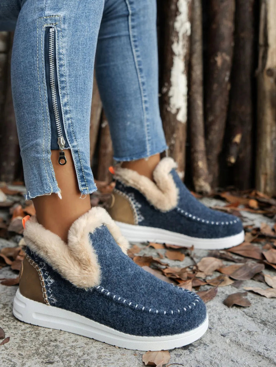 Furry Suede Round Toe Flat Sneakers - Deb Shops