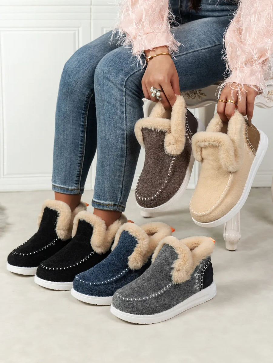 Furry Suede Round Toe Flat Sneakers - Deb Shops
