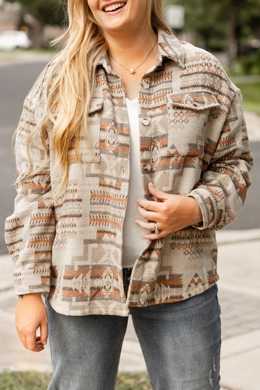 Geometric Collared Neck Long Sleeve Jacket - Deb Shops