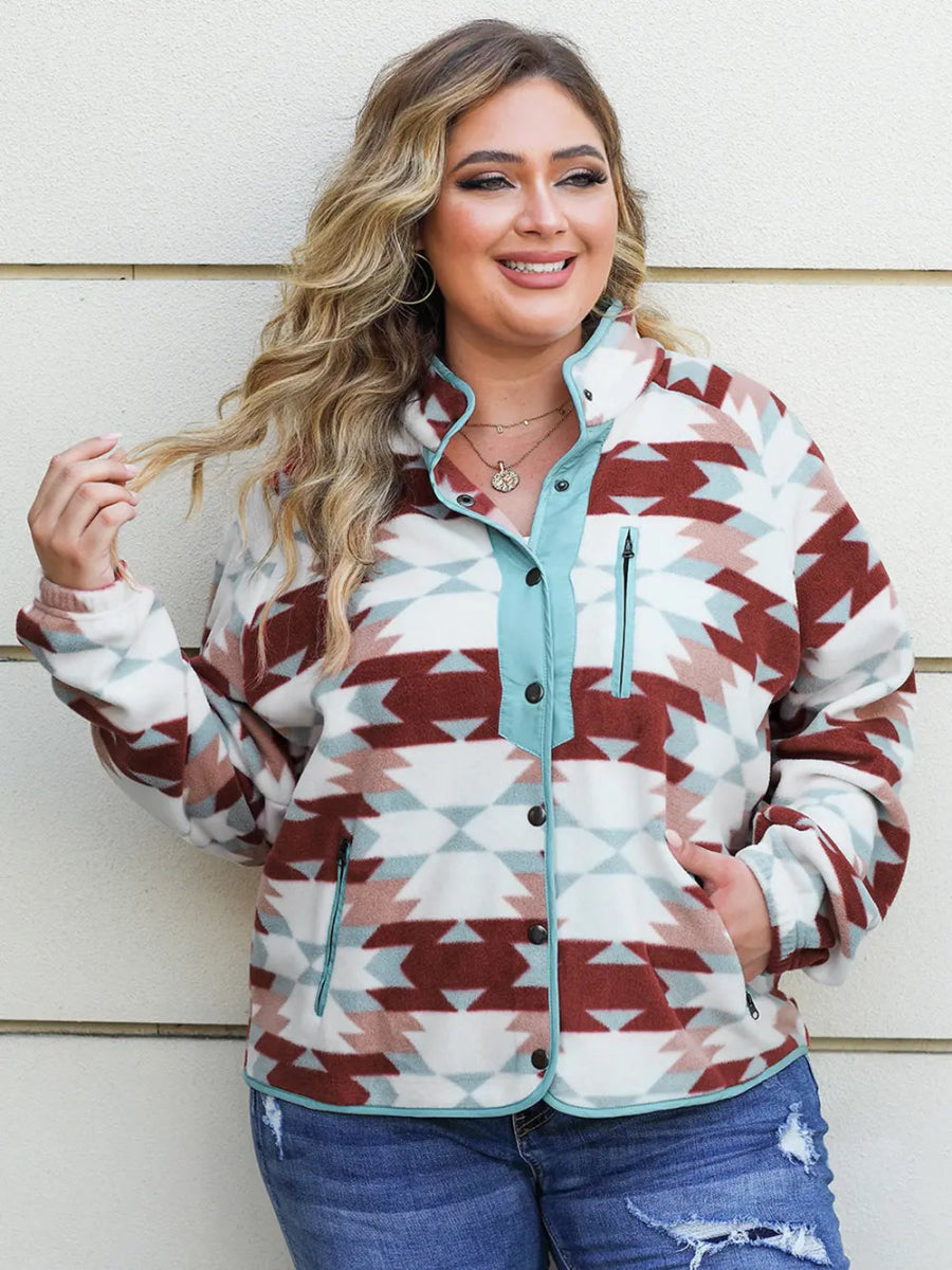 Geometric Snap Down Long Sleeve Jacket - Deb Shops
