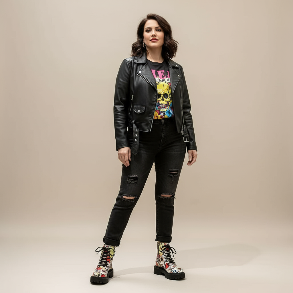 Graffiti Print Combat Boots Colorful Street Art Design - Deb Shops