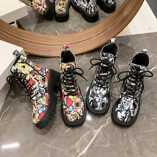 Graffiti Print Combat Boots Colorful Street Art Design - Deb Shops