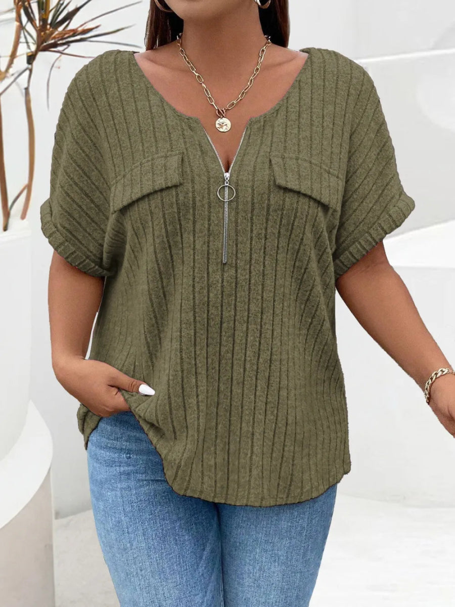 Half Zip Short Sleeve T-Shirt - Deb Shops