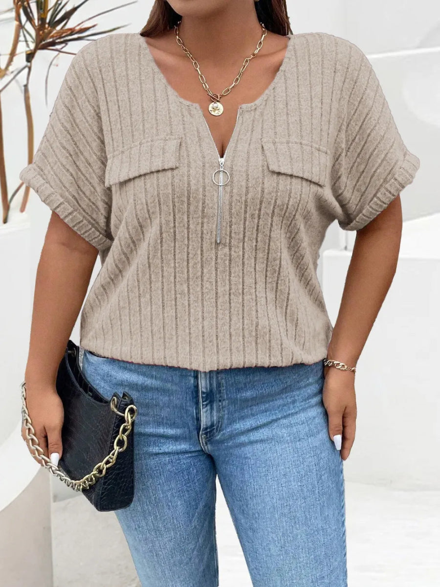 Half Zip Short Sleeve T-Shirt - Deb Shops