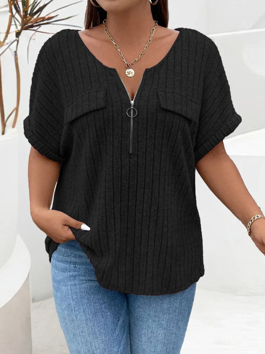 Half Zip Short Sleeve T-Shirt - Deb Shops