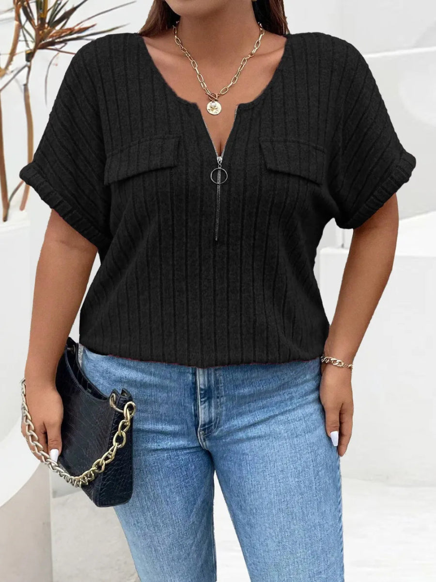 Half Zip Short Sleeve T-Shirt - Deb Shops