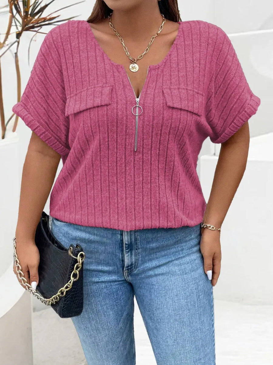 Half Zip Short Sleeve T-Shirt - Deb Shops