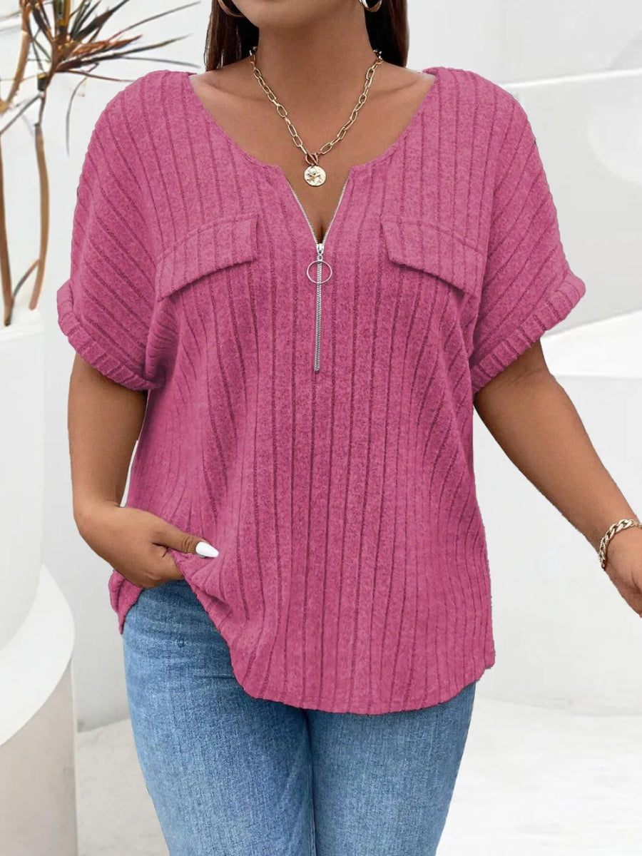 Half Zip Short Sleeve T-Shirt - Deb Shops