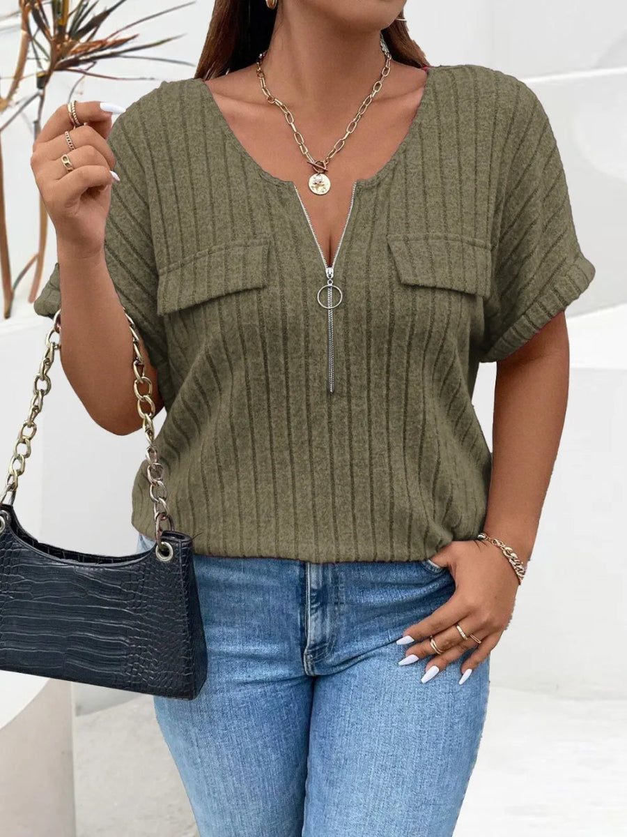 Half Zip Short Sleeve T-Shirt - Deb Shops