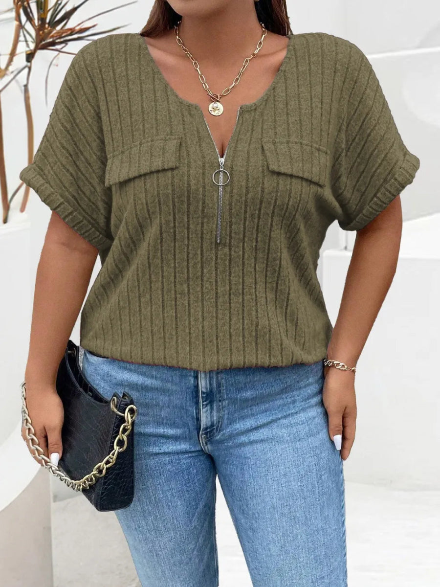 Half Zip Short Sleeve T-Shirt - Deb Shops