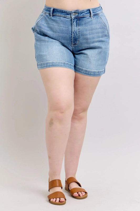 High Rise Denim Shorts - Deb Shops