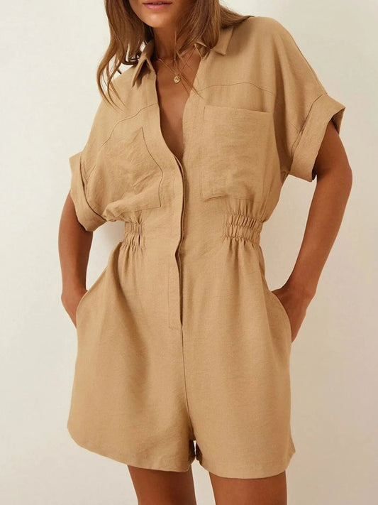 Johnny Collar Short Sleeve Romper - Deb Shops