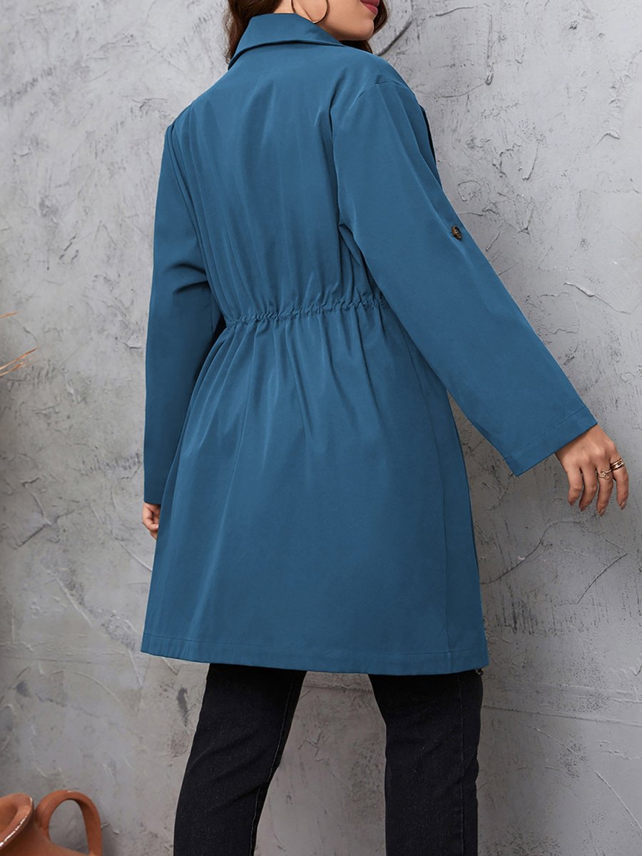 Lapel Collar Drawstring Roll - Tab Sleeve Trench Coat - Deb Shops
