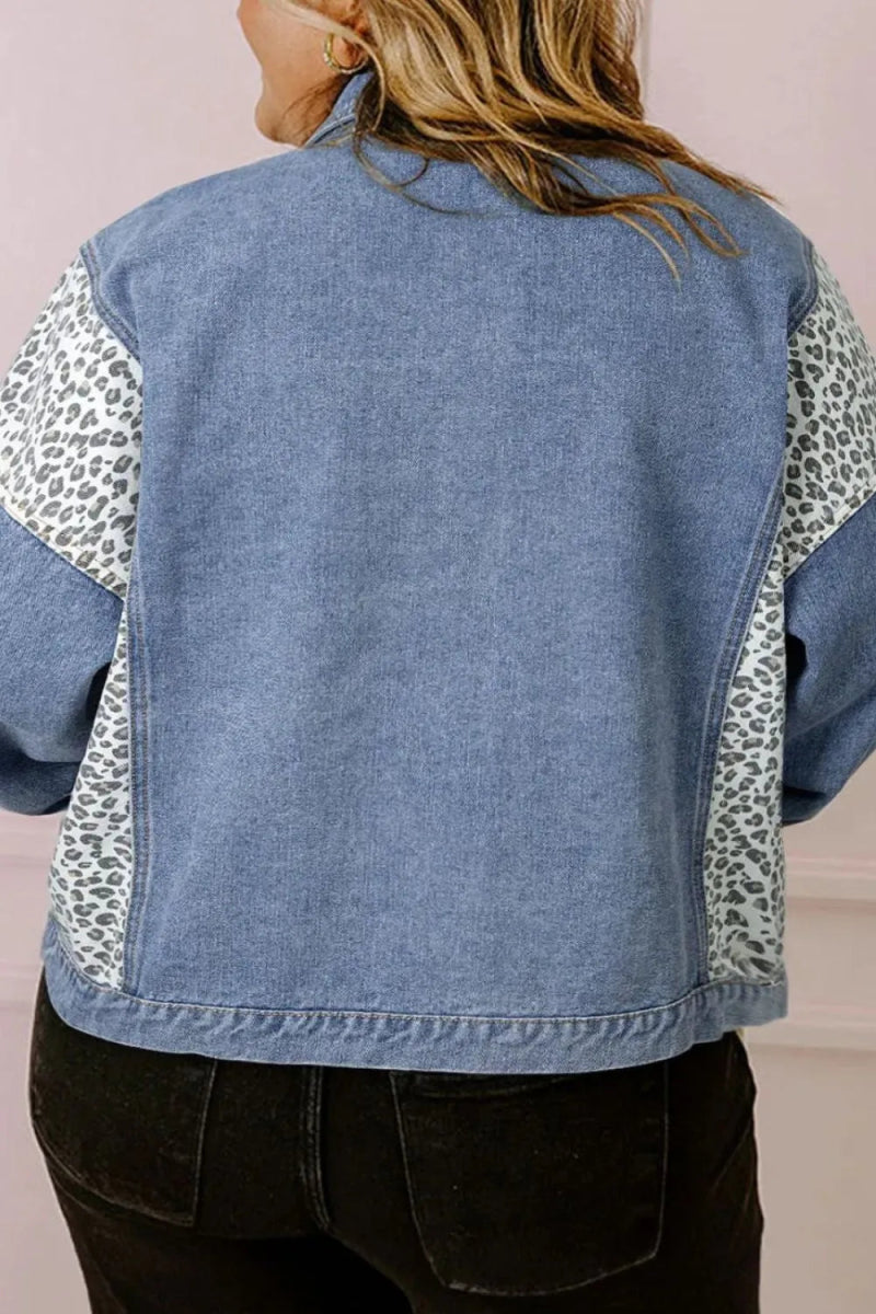 Leopard Long Sleeve Denim Jacket - Deb Shops
