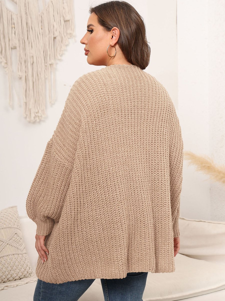 Open Front Dropped Shoulder Knit Cardigan - Deb Shops