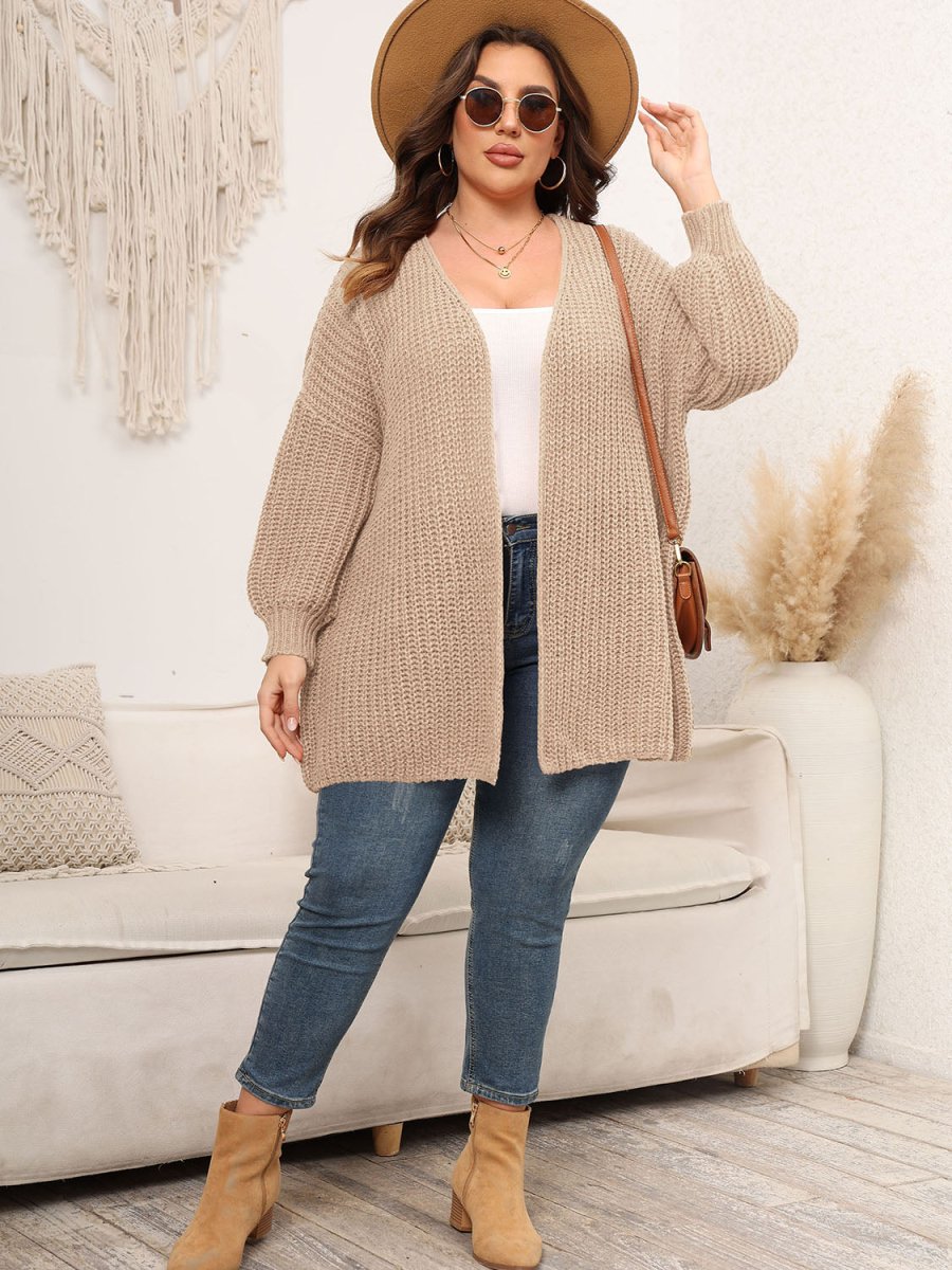 Open Front Dropped Shoulder Knit Cardigan - Deb Shops