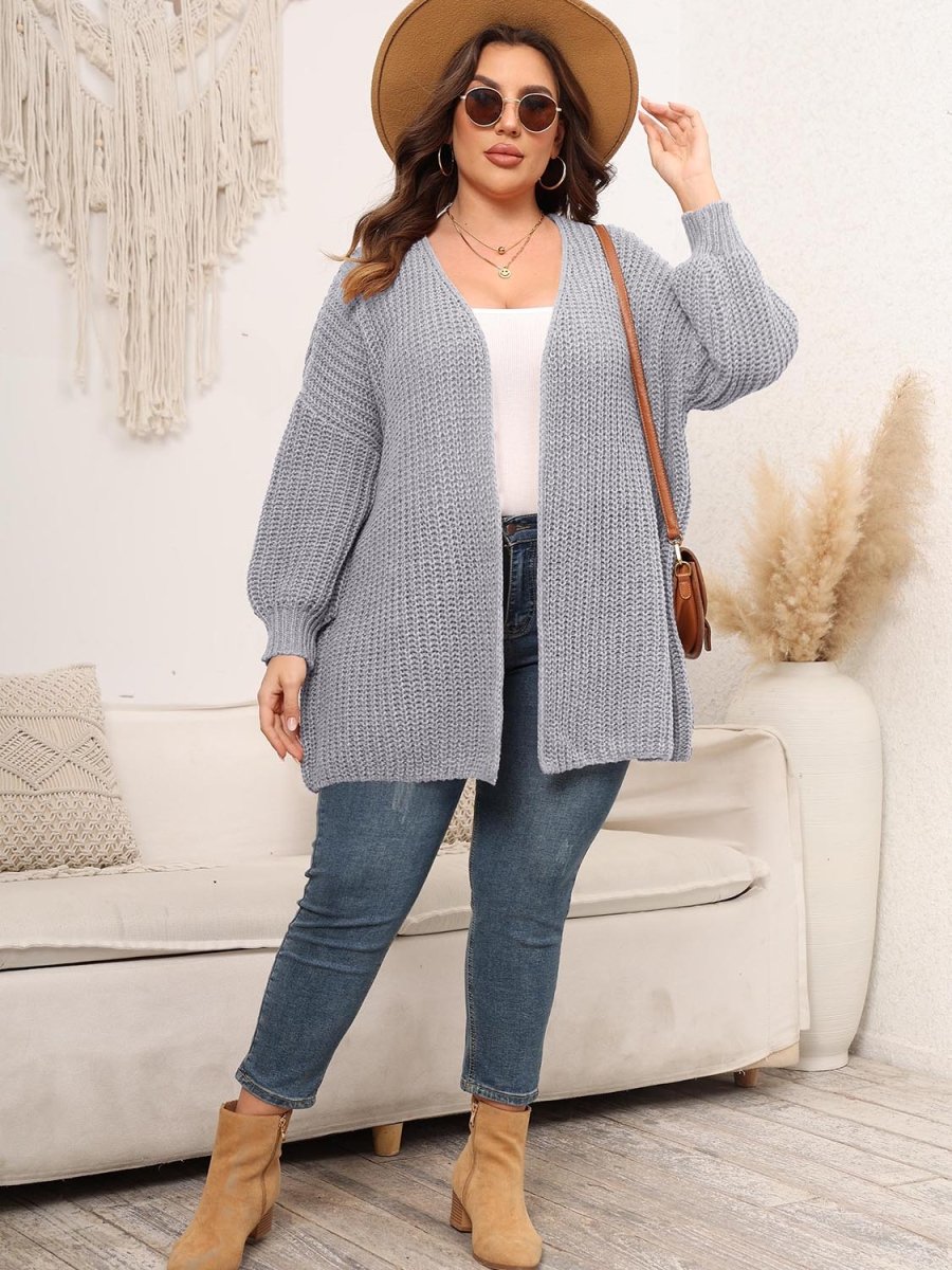 Open Front Dropped Shoulder Knit Cardigan - Deb Shops