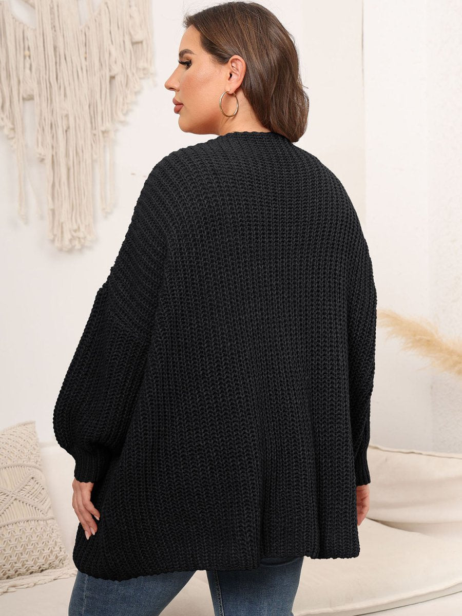 Open Front Dropped Shoulder Knit Cardigan - Deb Shops