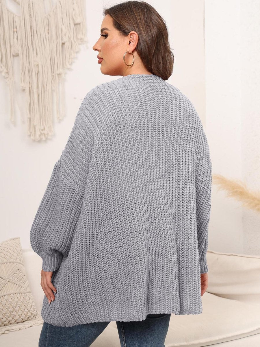 Open Front Dropped Shoulder Knit Cardigan - Deb Shops