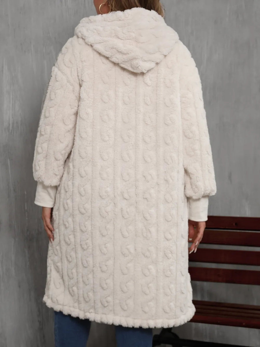 Plus Size Hooded Plush Open Front Coat - Deb Shops