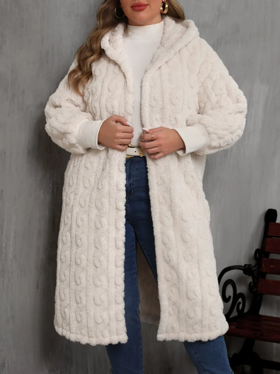 Plus Size Hooded Plush Open Front Coat - Deb Shops