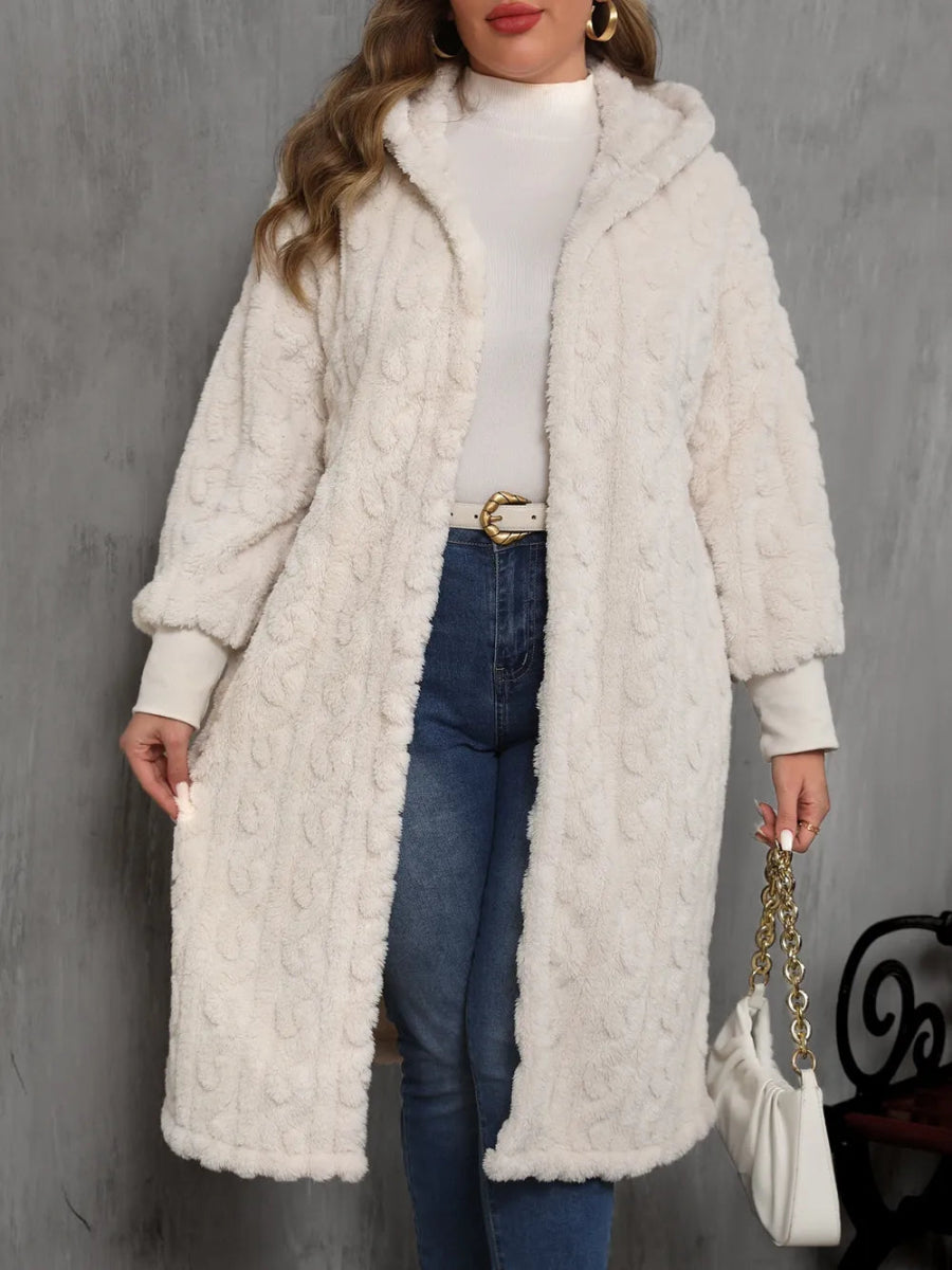 Plus Size Hooded Plush Open Front Coat - Deb Shops