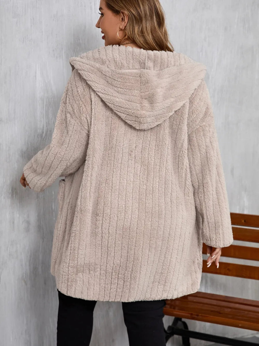 Open Front Long Sleeve Hooded Fuzzy Jacket - Deb Shops