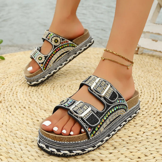 Bohemian Design Open Toe Platform Sandals - Deb Shops