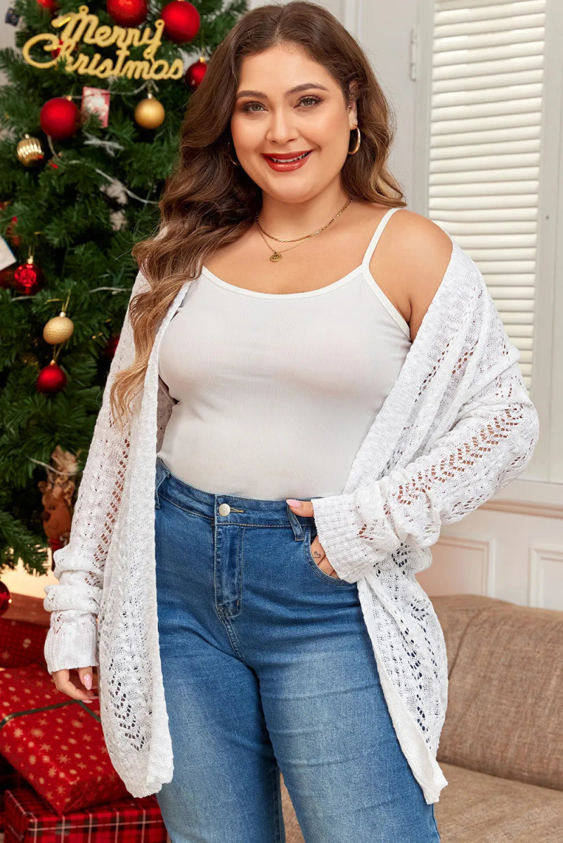 Openwork Open Front Long Sleeve Cardigan - Deb Shops