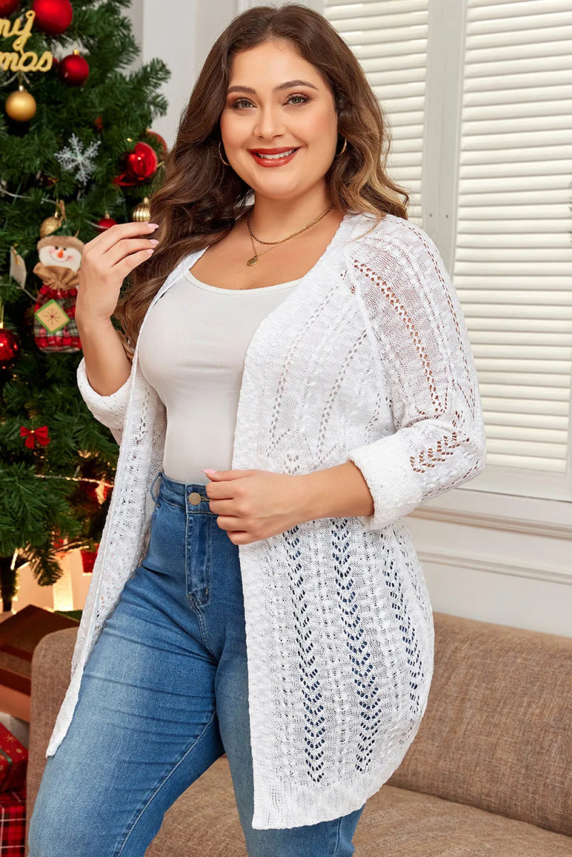 Openwork Open Front Long Sleeve Cardigan - Deb Shops