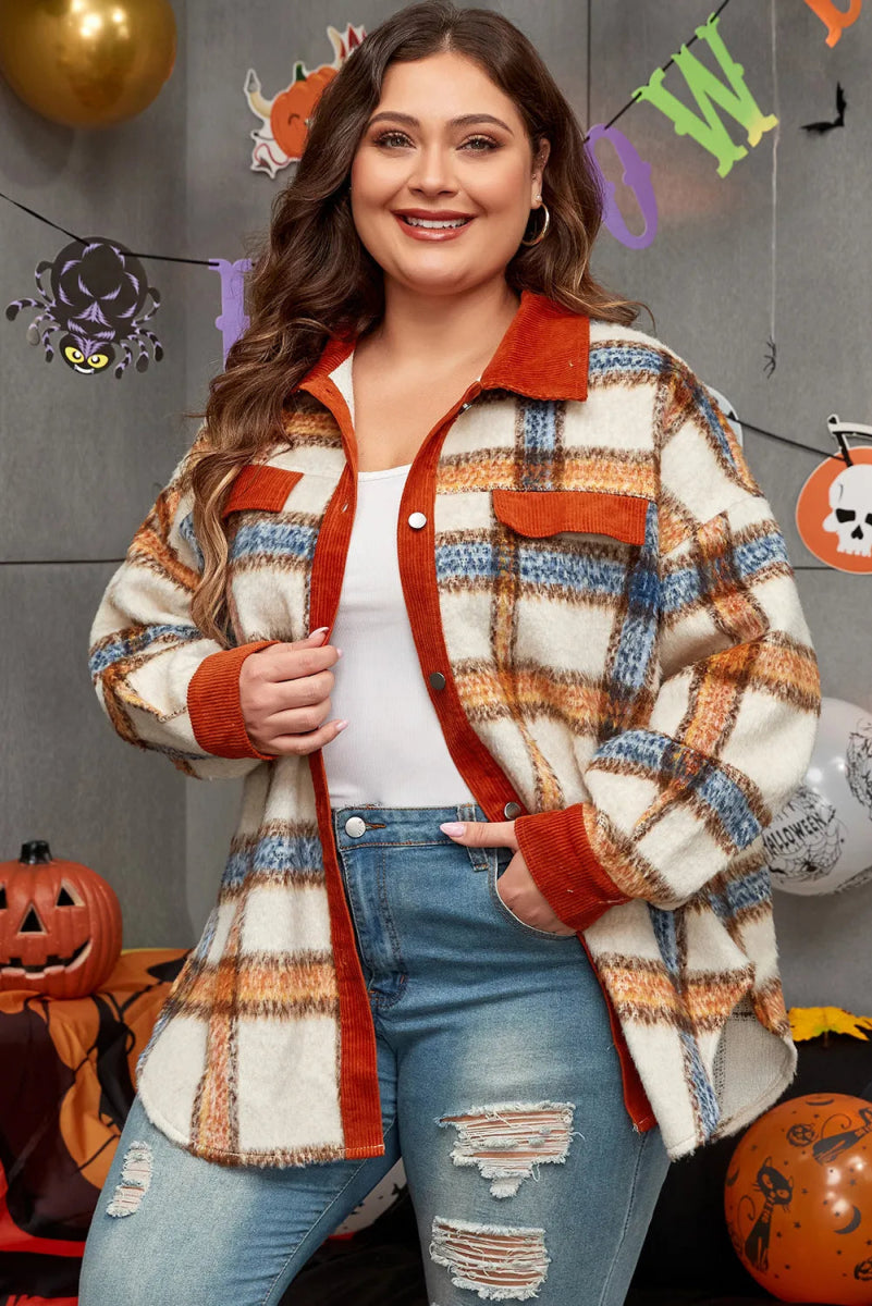 Plaid Button Down Pocketed Jacket - Deb Shops