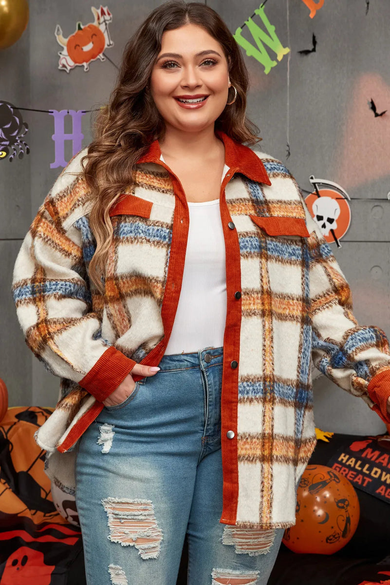 Plaid Button Down Pocketed Jacket - Deb Shops