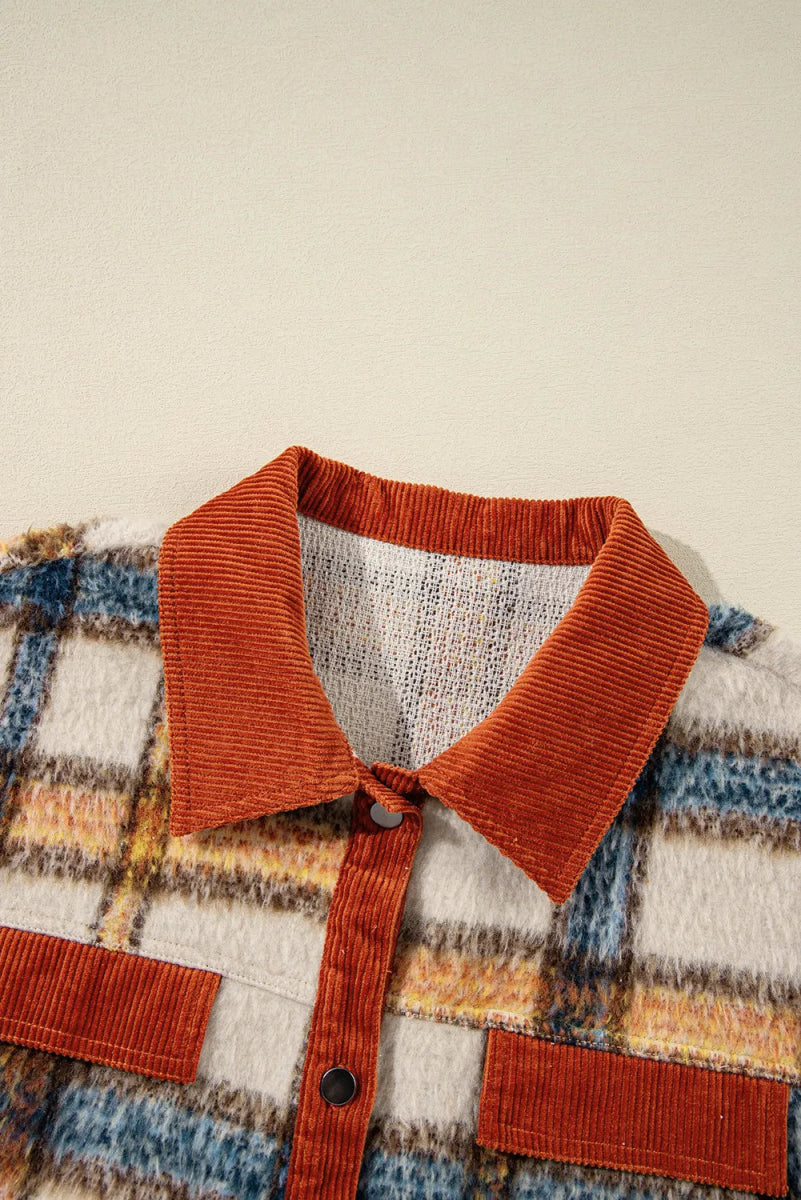 Plaid Button Down Pocketed Jacket - Deb Shops