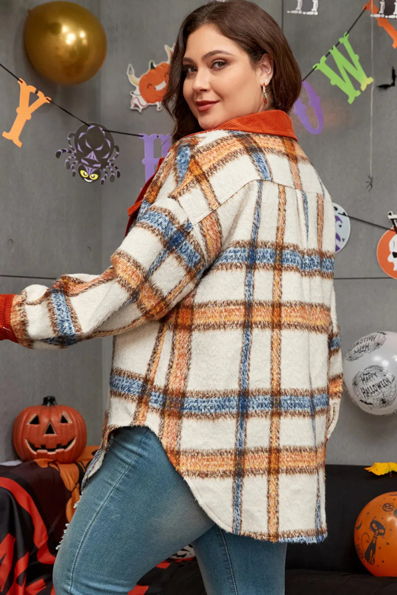 Plaid Button Down Pocketed Jacket - Deb Shops