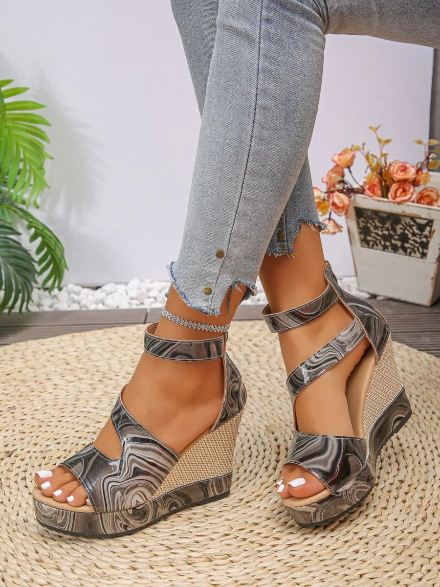 Platform Wedge Sandals with Ankle Strap - Deb Shops