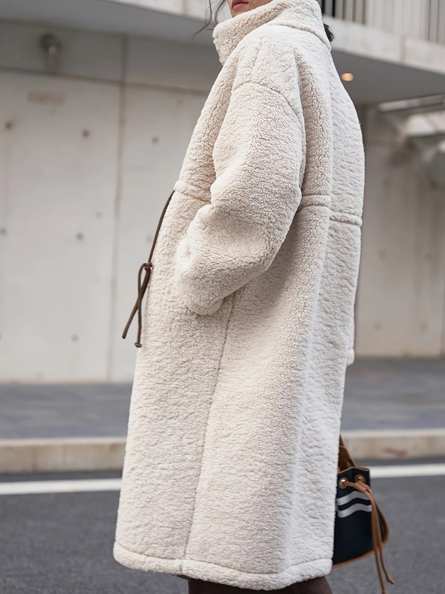 Plus Size Drawstring Zip Up Turtleneck Sherpa Coat - Deb Shops