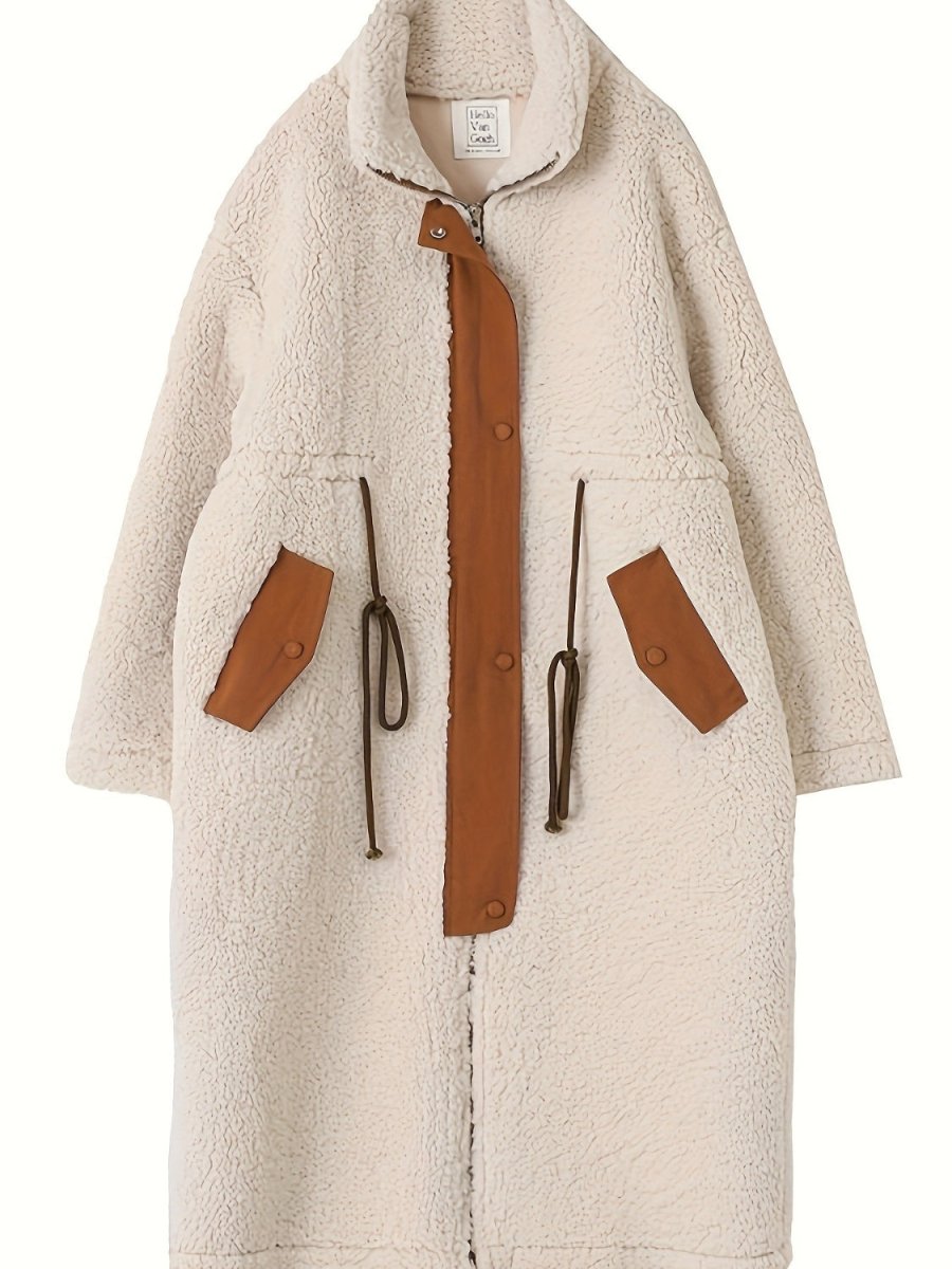 Plus Size Drawstring Zip Up Turtleneck Sherpa Coat - Deb Shops