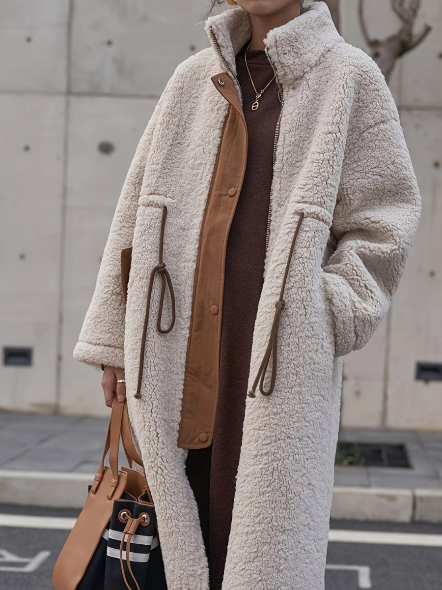 Plus Size Drawstring Zip Up Turtleneck Sherpa Coat - Deb Shops