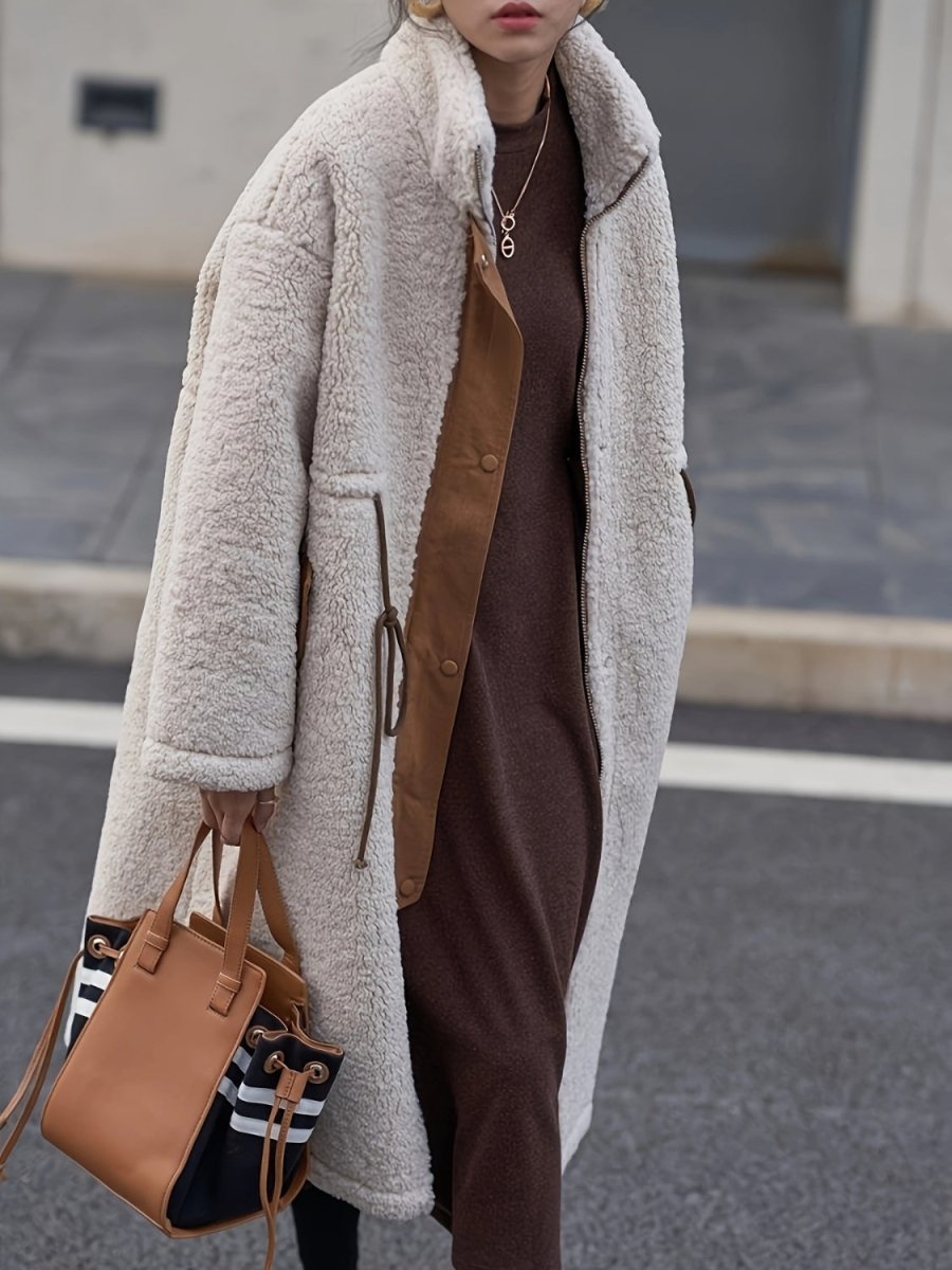 Plus Size Drawstring Zip Up Turtleneck Sherpa Coat - Deb Shops