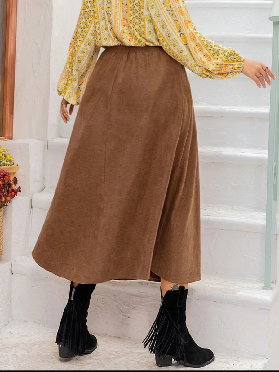 Plus Size Embroidered Pocketed High Waist Skirt - Deb Shops